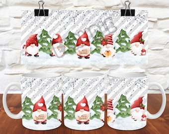 Snow Gnomes Christmas Mug Wrap Gnomes Mug Wrap Sublimation Designs PNG 11oz Mug Wrap 15oz Mug Wrap Template Cute Christmas Mug Press Design