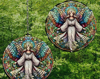 Vitrail Ange girouette Éolienne Png Éolienne à sublimation Designs Wind Spinner Designs 8 po.