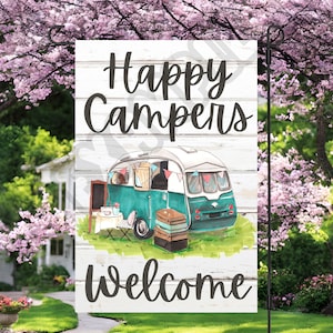 Drapeau de jardin de camping design en sublimation 12 x 18 drapeau de campeur heureux designs de drapeau de jardin de bienvenue drapeau de cour Téléchargement numérique instantané PNG