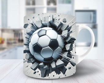 3D Soccer Hole In A Wall Mug Wrap 11oz Mug Wrap 15oz Mug Wrap Mug Sublimation Design 3d Mug Wrap Instant Digital Download PNG Soccer Mug