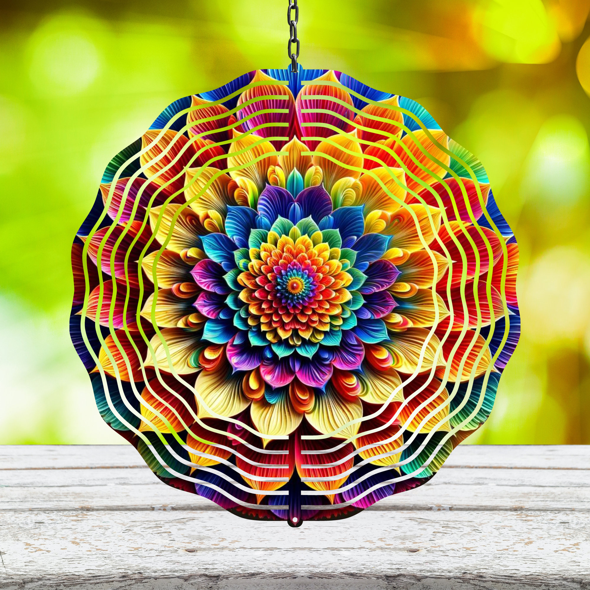3D Bright Rainbow Wind Spinner Rainbow Mandala Wind Spinner PNG ...