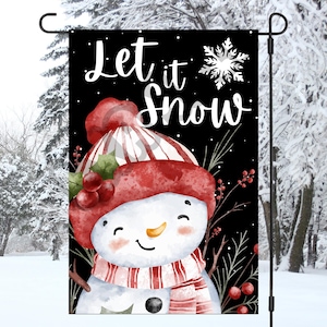 Let It Snow Garden Flag Sublimation Design 12x18 Snowman Flag Welcome Garden Flag Designs Yard Flag Instant Digital Download PNG
