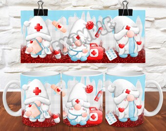Nurse Gnome Mug Wrap Nurse Mug Wrap Sublimation Designs PNG 11oz Mug Wrap 15oz Mug Wrap Template Medicine Mug Press Design Doctor Mug Wrap