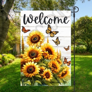 Sonnenblume Garten Flagge Sublimation Design 12 x 18 Schmetterling Flagge Willkommen Garten Flagge Designs Yard Flagge sofortigen digitalen Download PNG