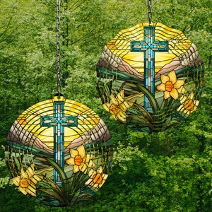 Cross Wind Spinner Stained Glass Sublimation Design 3 sizes Wind Spinner Png Wind Spinner Sublimation Designs Wind Spinner Designs