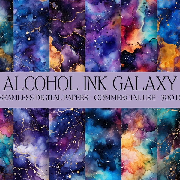 Alcohol Ink Galaxy Digital Paper Seamless Outer Space textures Watercolor nebula celestial stars Instant Digital Download commercial use