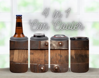 Whiskey Barrel 4in1 Can Cooler Sublimation Wrap Sublimation Can Holder PNG Man Design Instant Digital Download