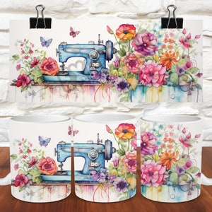 Sewing Mug Wrap 11oz Mug Wrap 15oz Mug Wrap Mug Sublimation Design 3d Mug Wrap Instant Digital Download PNG Flower Mug Wrap