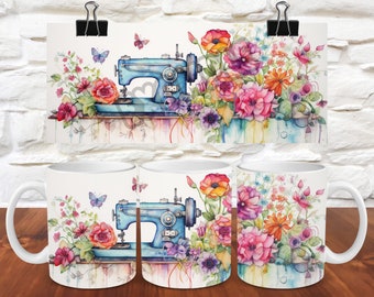Sewing Mug Wrap 11oz Mug Wrap 15oz Mug Wrap Mug Sublimation Design 3d Mug Wrap Instant Digital Download PNG Flower Mug Wrap