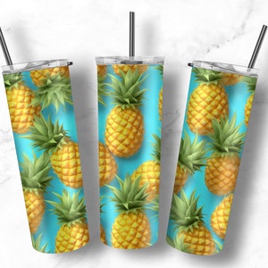 3D Pineapple Yellow and Blue  20 oz Skinny Tumbler Sublimation Design Straight and Tapered Wrap  Instant Download PNG