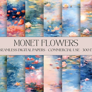 モネの花 デジタルペーパー シームレスな睡蓮の花の背景 12 デザイン 12 x 12 インチ モネにインスパイアされた花の昇華