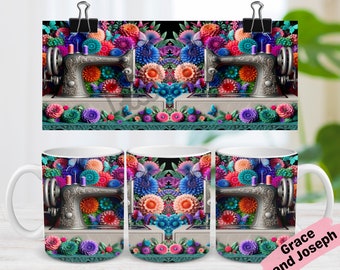 3D-Nähmaschine Mug Wrap 11 Unzen Becher Wrap 15 Unzen Becher Wrap Becher Sublimationsentwurf 3D-Becherverpackung Cricut Becherpresse PNG Nähbecherverpackung