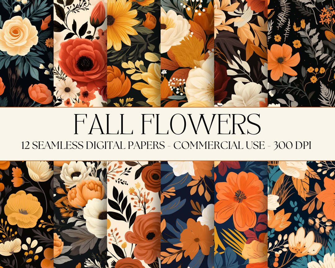 Fall Flower Digital Paper Seamless Harvest Bundle Floral Textures ...