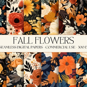 Fall Flower Digital Paper Seamless Harvest Bundle Floral textures Halloween Instant Digital Download commercial use