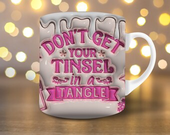 3D Funny Christmas Inflated Mug Wrap 11oz Mug Wrap 15oz Mug Wrap 3D Puffy Christmas Mug Wrap PNG Instant Digital Download Pink Mug Wrap