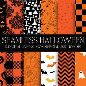 Halloween Digital Paper spooky season textures Instant Digital Download commercial use Orange Black seamless Digital Papers