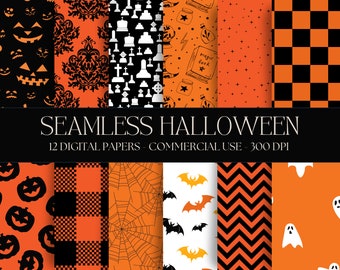 Halloween Digital Paper spooky season textures Instant Digital Download commercial use Orange Black seamless Digital Papers