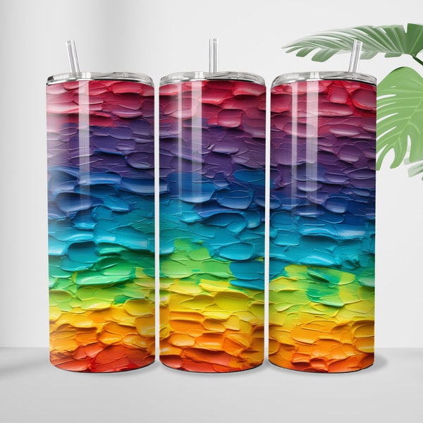 Rainbow 3D Thick Paint Texture Tumbler 20 oz Skinny Straight AND Tapered Tumbler Sublimation Design Instant Digital Download PNG