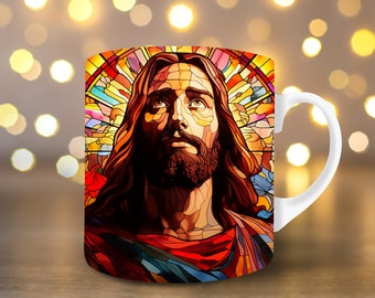 Jesus Mug Wrap 11oz mug wrap 15oz mug wrap Sublimation Design Faith Mug Wrap Stained Glass Mug Wrap Christian Mugs Christian Mug Design