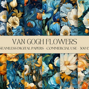 Van Gogh Flower Digital Paper Seamless Saturated Flowers Backgrounds 12 Designs 12x12in Van Gogh Inspired Floral Sublimation