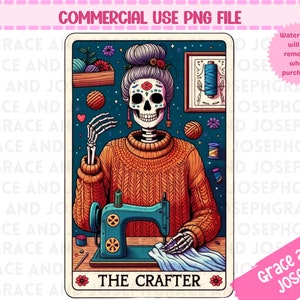The Crafter Tarot Card PNG Funny Tarot Card PNG Skeleton Sublimation Design Tarot PNG Digital Download Tarot Card Shirt Sewing png