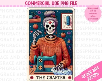 The Crafter Tarot Card PNG Funny Tarot Card PNG Skeleton Sublimation Design Tarot PNG Digital Download Tarot Card Shirt Sewing png