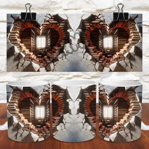 3D Books Mug Sublimation 3D Book Mug Wrap 11oz Mug Wrap 15 Oz Mug Wrap Design 3D Mug Wrap Book Lover Mug Coffee Mug Hole in the Wall Mug