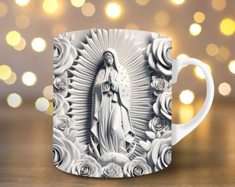 3D Virgin de Guadalupe Wrap 11oz Mug Wrap 15oz Mug Wrap Mug Design de sublimação 3d Mug Wrap Download digital instantâneo PNG Christian Mug