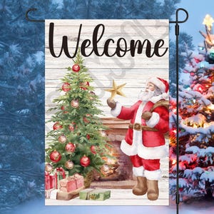 Santa Garden Flag Sublimation Design 12x18 Merry Christmas Garden Flag Png Farmhouse Christmas Welcome Garden Flag Garden Flag PNG ONLY