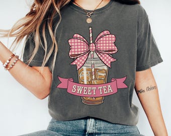 Pink Bow Sweet Tea Png Retro Png Bow Png Coquette Png Girly Png Checkered Png Preppy Png Sublimation Design, T-Shirt Design Sweatshirt Png
