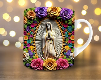 3D Virgin de Guadalupe Wrap 11oz Mug Wrap 15oz Mug Wrap Mug Design de sublimação 3d Mug Wrap Download digital instantâneo PNG Canecas cristãs