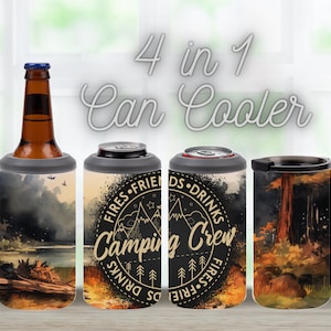 Camping 4 in 1 Can Cooler Sublimation Wrap PNG Camping Tumbler Wrap 4in1 Cooler Wrap Sublimation Design Instant Digital Download