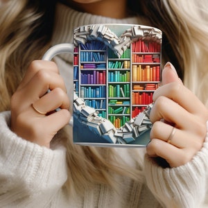 3D Book Hole in the Wall Mug 3D Book Mug Wrap 11oz Mug Wrap 15 Oz Mug Wrap Design 3D Mug Wrap Book Lover Mug Rainbow Heart
