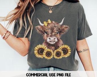 Sunflowers Highland Cow png Sunflowers png Highland Cow Clipart Heifer Cow png Western Cow png Shirt Sublimation Design Sunflower Shirt Png