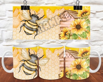 3D 蜂のハニカムマグラップ PNG ひまわり蜂 11 オンスと 15 オンスの