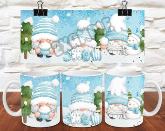 Snow Gnomes Mug Wrap Gnome Mug Wrap Sublimation Designs PNG 11oz Mug Wrap 15oz Mug Wrap Template Cute Winter Mug Press Design