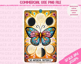 Die anti-soziale Schmetterling Tarot-Karte PNG Lustige Tarot-Karte PNG Skelett Sublimation Design Tarot PNG Digital Download Tarot Karte Shirt