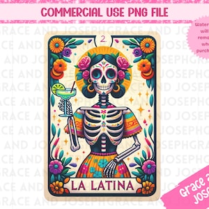 La Latina Carta de Tarô PNG Carta de Tarô Engraçada PNG Design de Sublimação de Esqueleto Mexicana Tarot PNG Download Digital Loteria png Mexicana png