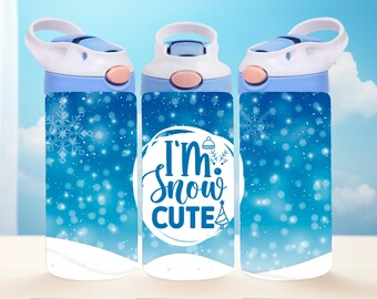 Navidad Invierno 12oz Niños Flip Top Sippy Cup Tumbler Wrap 12oz Vaso recto Sublimación PNG Kids Tumbler Design Funny Kids Tumbler Wrap