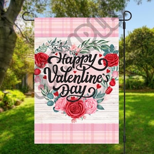 Valentines Day Garden Flag Sublimation Designs Flower Wreath Flag Welcome Garden Flag Designs 12x18 Yard Flag Instant Digital Download PNG