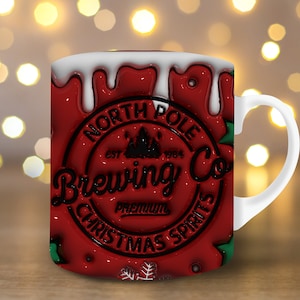3D Weihnachtsbecherverpackung Aufgeblasene Becherverpackung 11 Unzen Becherverpackung 15 Unzen Becherverpackung 3D Puffy Weihnachtsbecherverpackung PNG Nordpol Brauen