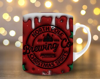 3D Christmas Mug Wrap Inflated Mug Wrap 11oz Mug Wrap 15oz Mug Wrap 3D Puffy Christmas Mug Wrap PNG North Pole Brewing