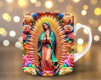 3D Virgin de Guadalupe Wrap 11oz Mug Wrap 15oz Mug Wrap Mug Sublimation Design 3d Mug Wrap Instant Digital Download PNG Christian Mug