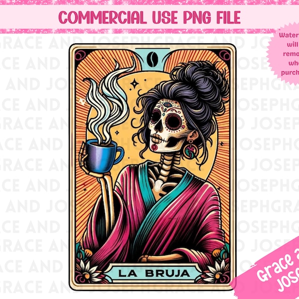 La Bruja Tarot Card PNG Grappige Tarotkaart PNG Skeleton Sublimatie Ontwerp Mexicana Tarot PNG Digitale Download Loteria png Mexicaanse png