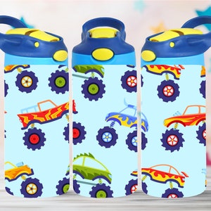 Monster Truck 12oz Kids Flip Top Tumbler Wrap 12oz Straight Tumbler Sublimation PNG Childrens Trucks Tumbler Wrap Design