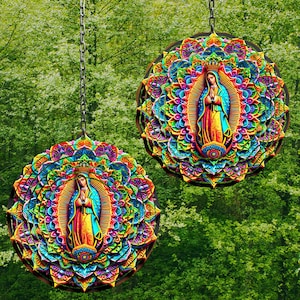 Néon Virgen de Guadalupe Éolienne Mandala arc-en-ciel Éolienne Png Éolienne pour sublimation, Motifs pour sublimation Éolienne de jardin PNG UNIQUEMENT