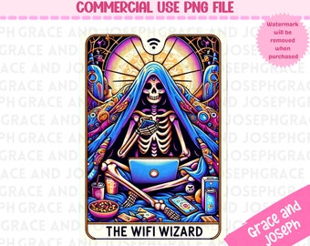 The Wifi Wizard Tarot Card PNG Funny Tarot Card PNG Skeleton Sublimation Design Tarot PNG Digital Download Tarot Card Shirt png