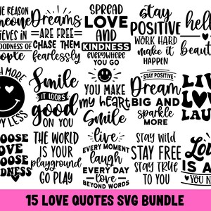 Love SVG Bundle Positivity Svg Inspirational Svg Motivational Svg Self Love Svg Positive Quotes Svg Cut Files For Cricut