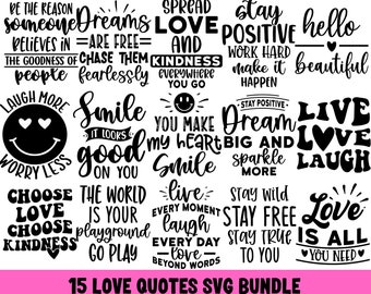 Miłość SVG Bundle Pozytywność SVG Inspirujące SVG Motywujące SVG Miłość do Siebie SVG Pozytywne Cytaty Pliki SVG Cut dla Cricut