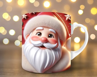 3D Santa Christmas Mug Wrap Cute Mug Wrap Sublimation Design PNG 3D Santa Claus 11oz 15oz Coffee Cup Template 3D Christmas Mug Press Design